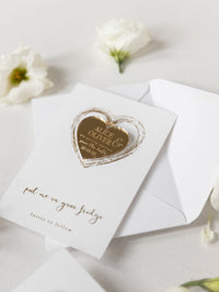 Gold Mirror Plexi Save the Date Magnet with Heart Foiled card