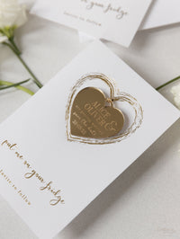 Gold Mirror Plexi Save the Date Magnet with Heart Foiled card