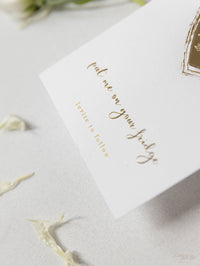 Gold Mirror Plexi Save the Date Magnet with Heart Foiled card