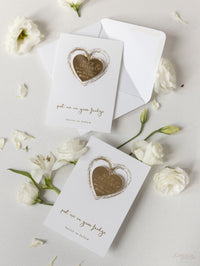 Gold Mirror Plexi Save the Date Magnet with Heart Foiled card.