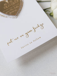 Gold Mirror Plexi Save the Date Magnet with Heart Foiled card