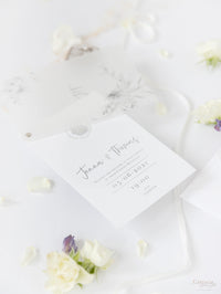 Vellum Suite Evening Reception Invitation & RSVP in Grey & Silver Boho Floral Design Silver Foil Mirror Plexi