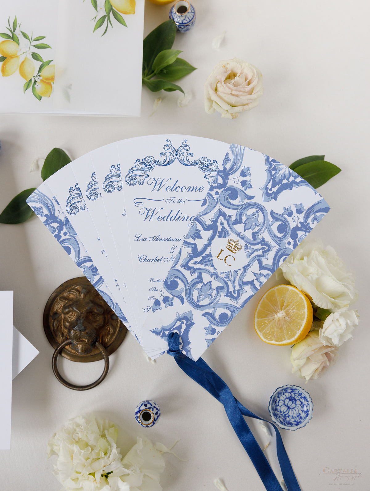 Ordine del giorno del matrimonio di destinazione, ordine del servizio con limoni e piastrelle siciliane