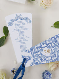 Ordine del giorno del matrimonio di destinazione, ordine del servizio con limoni e piastrelle siciliane