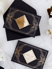 Art déco Great Gatsby Save the Date Gold Mirror Geometric Plexi Magnet