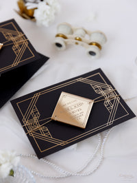 Art déco Great Gatsby Save the Date Gold Mirror Geometric Plexi Magnet