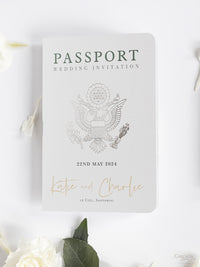 Wedding Hydrangea Folder Wallet in Sage Green, Passport Invitation & Mirror Plane Tag