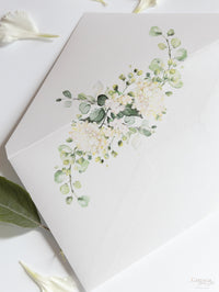 Wedding Hydrangea Folder Wallet in Sage Green, Passport Invitation & Mirror Plane Tag