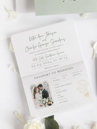 Wedding Hydrangea Folder Wallet in Sage Green, Passport Invitation & Mirror Plane Tag