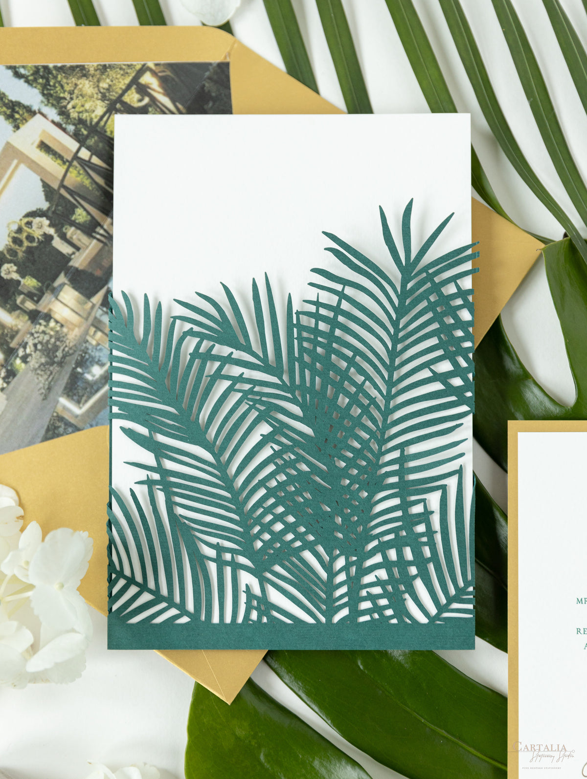 Laser Cut Palm Tree Wrap Suite in Green & Gold | Bespoke Commission M&J