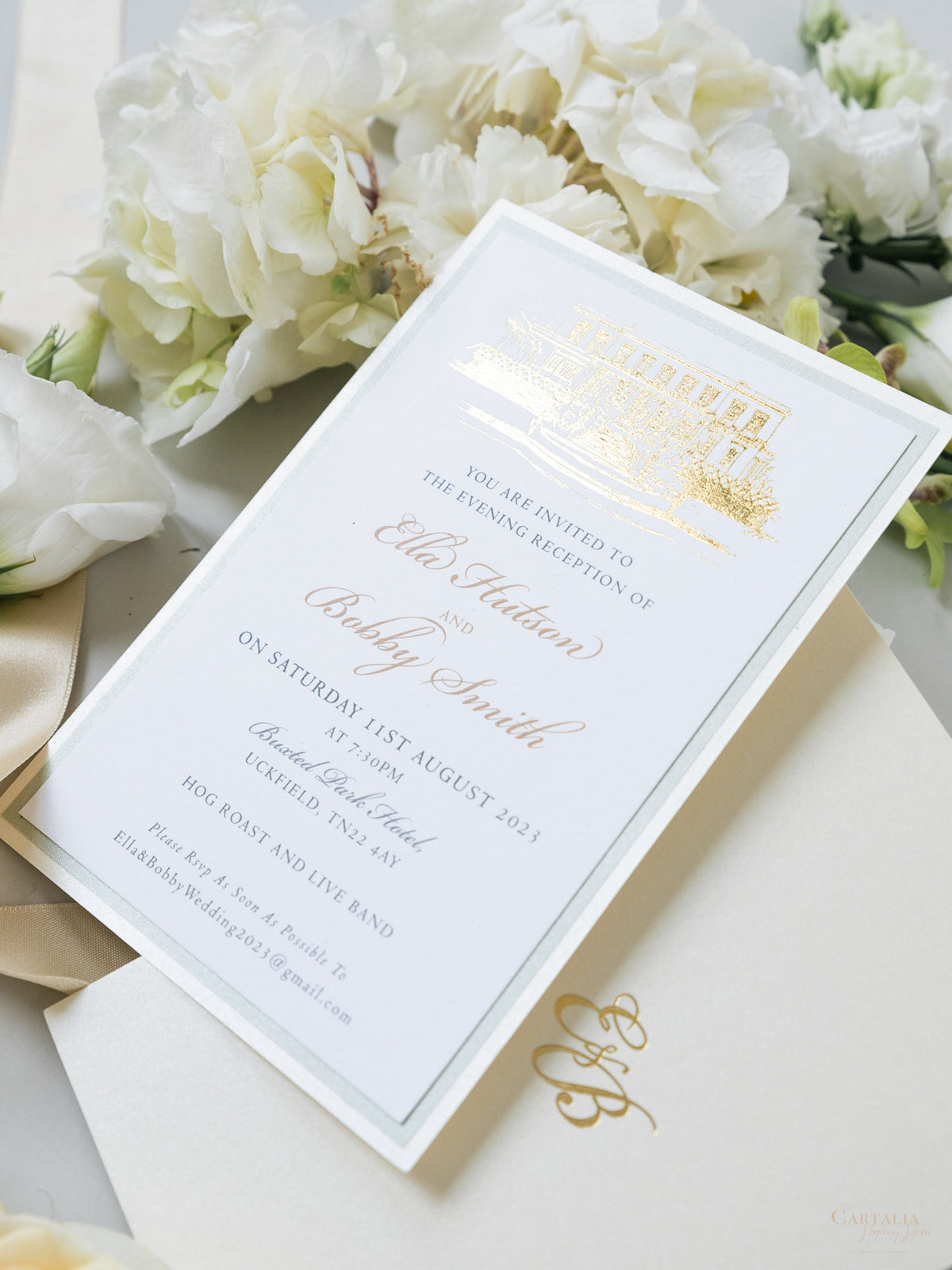 Illustrazione della sede del matrimonio personalizzata | Invito sventato per la sede in lamina d'oro da 800 g/m²