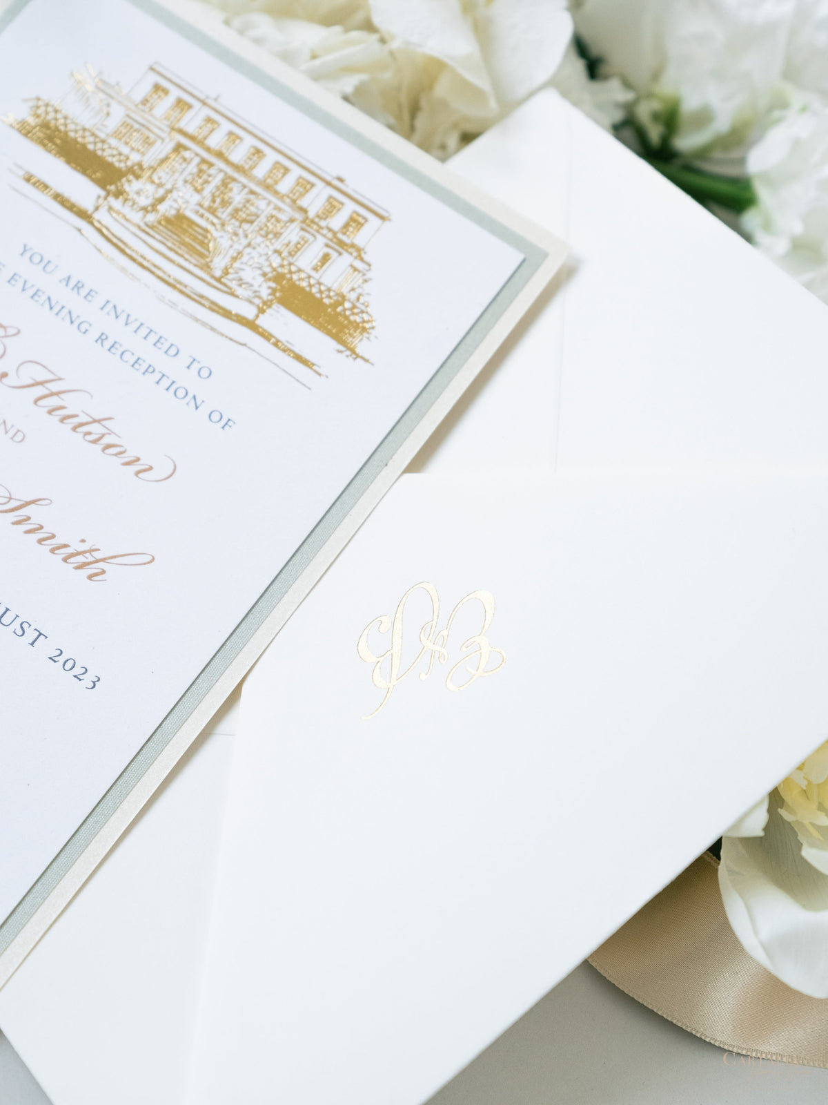 Illustrazione della sede del matrimonio personalizzata | Invito sventato per la sede in lamina d'oro da 800 g/m²