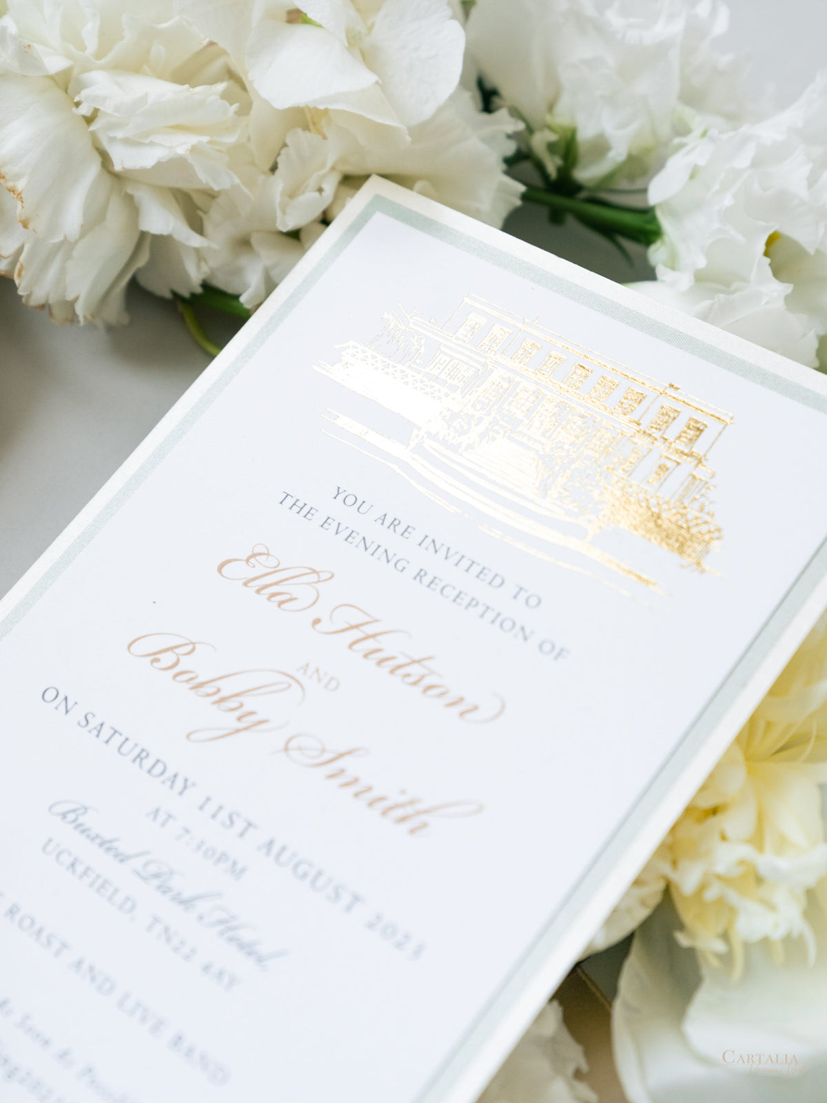 Illustrazione della sede del matrimonio personalizzata | Invito sventato per la sede in lamina d'oro da 800 g/m²