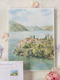 Invitación de boda del lago Como | villa del balbianello | Caja 3D de alta costura | Comisión L&P a medida