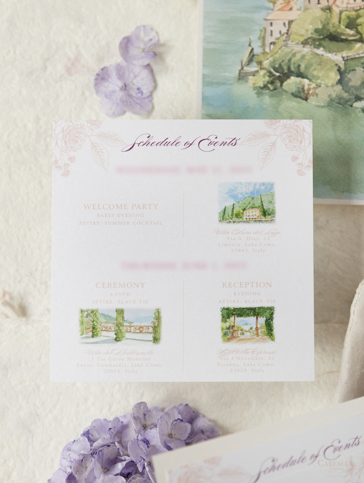 Invitación de boda del lago Como | villa del balbianello | Caja 3D de alta costura | Comisión L&P a medida