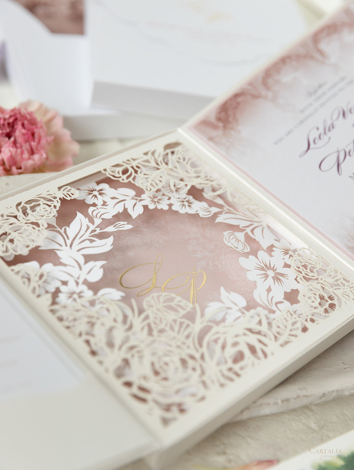 Invitación de boda del lago Como | villa del balbianello | Caja 3D de alta costura | Comisión L&P a medida