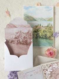 Invitación de boda del lago Como | villa del balbianello | Caja 3D de alta costura | Comisión L&P a medida
