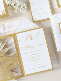 Noche Dorada Con Hojas De Palma Colección De Invitaciones De Destino Tropical Cortadas Con Láser