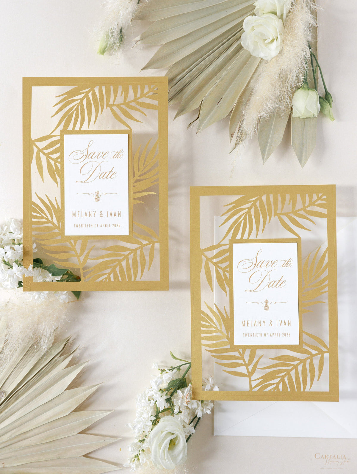 Golden Destination Beach Palm Tree SAVE the Date,  Laser Cut