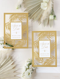 Golden Destination Beach Palm Tree SAVE the Date,  Laser Cut