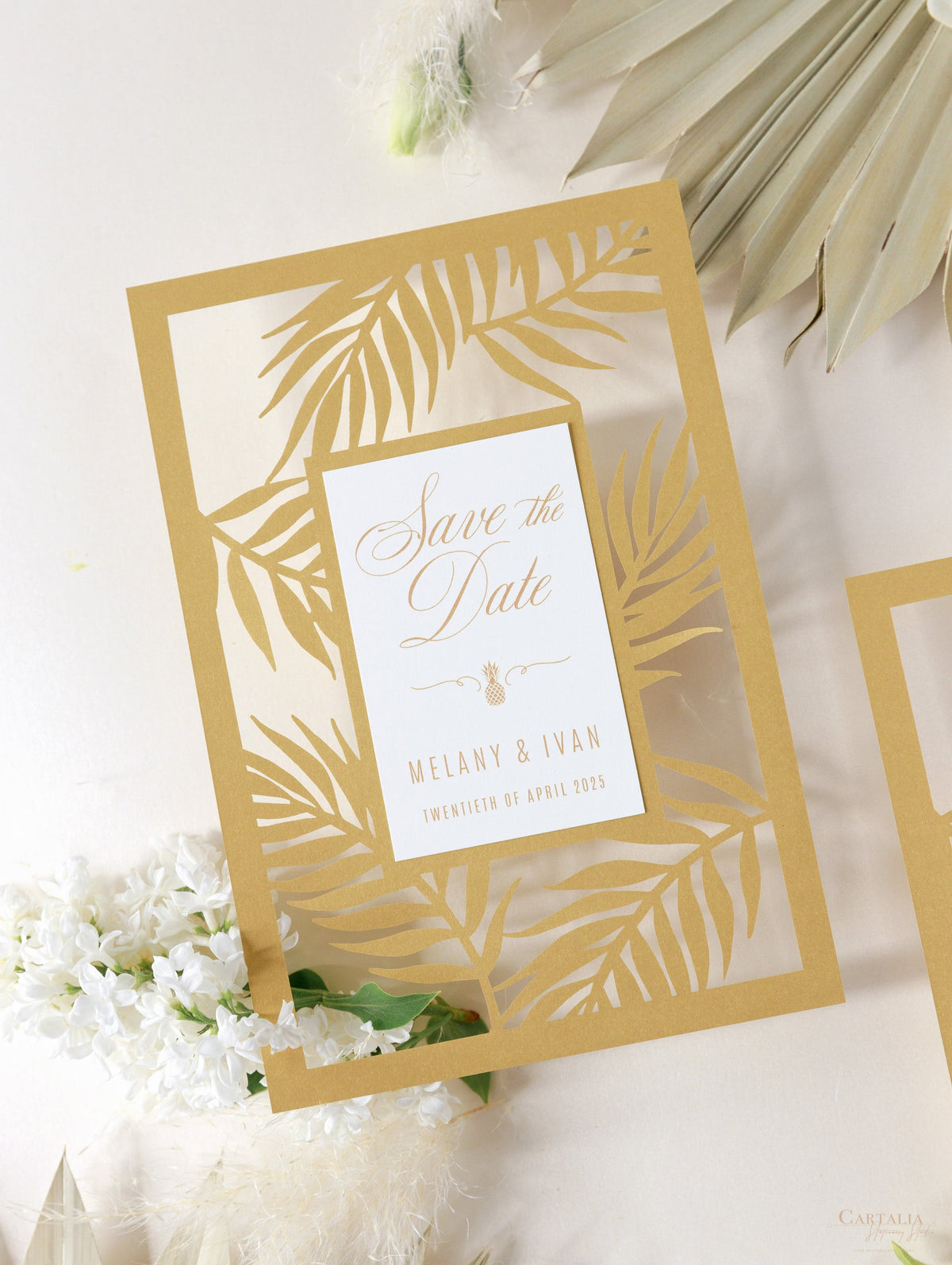 Golden Destination Beach Palm Tree SAVE the Date,  Laser Cut