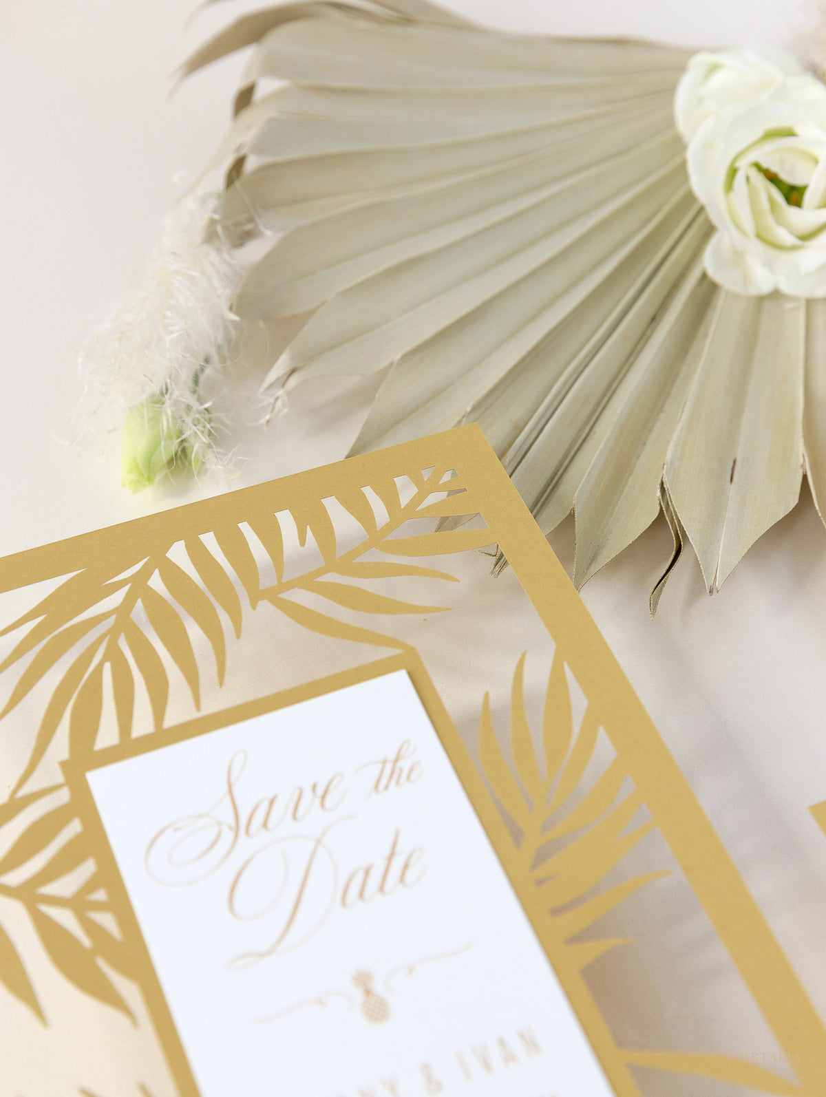 Golden Destination Beach Palm Tree SAVE the Date,  Laser Cut