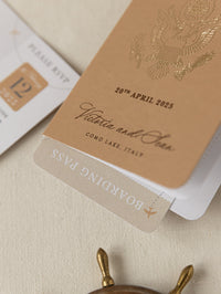 Premium Nude Leather Passport Invitations with Gold Foil & Personal Engraving