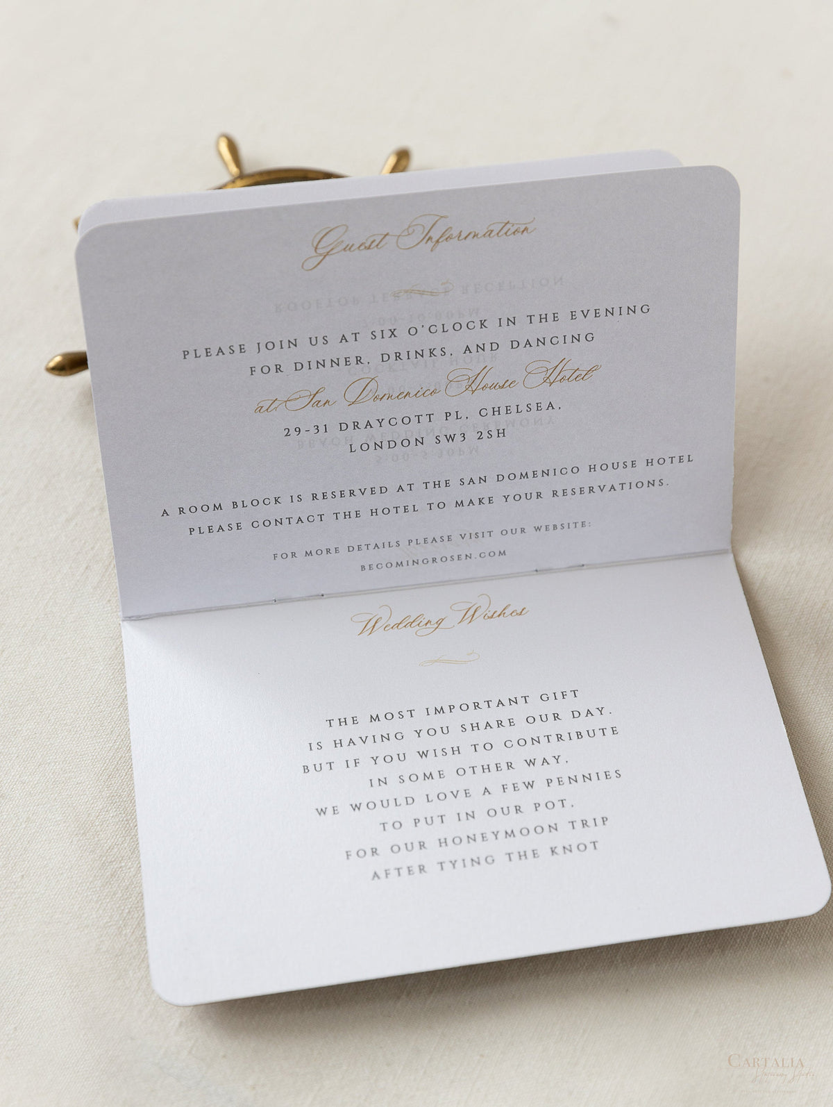 Premium Nude Leather Passport Invitations with Gold Foil & Personal Engraving