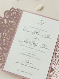 Intricate Orchid with Satin Ribbon Laser Cut Gatefold Wedding Invitation