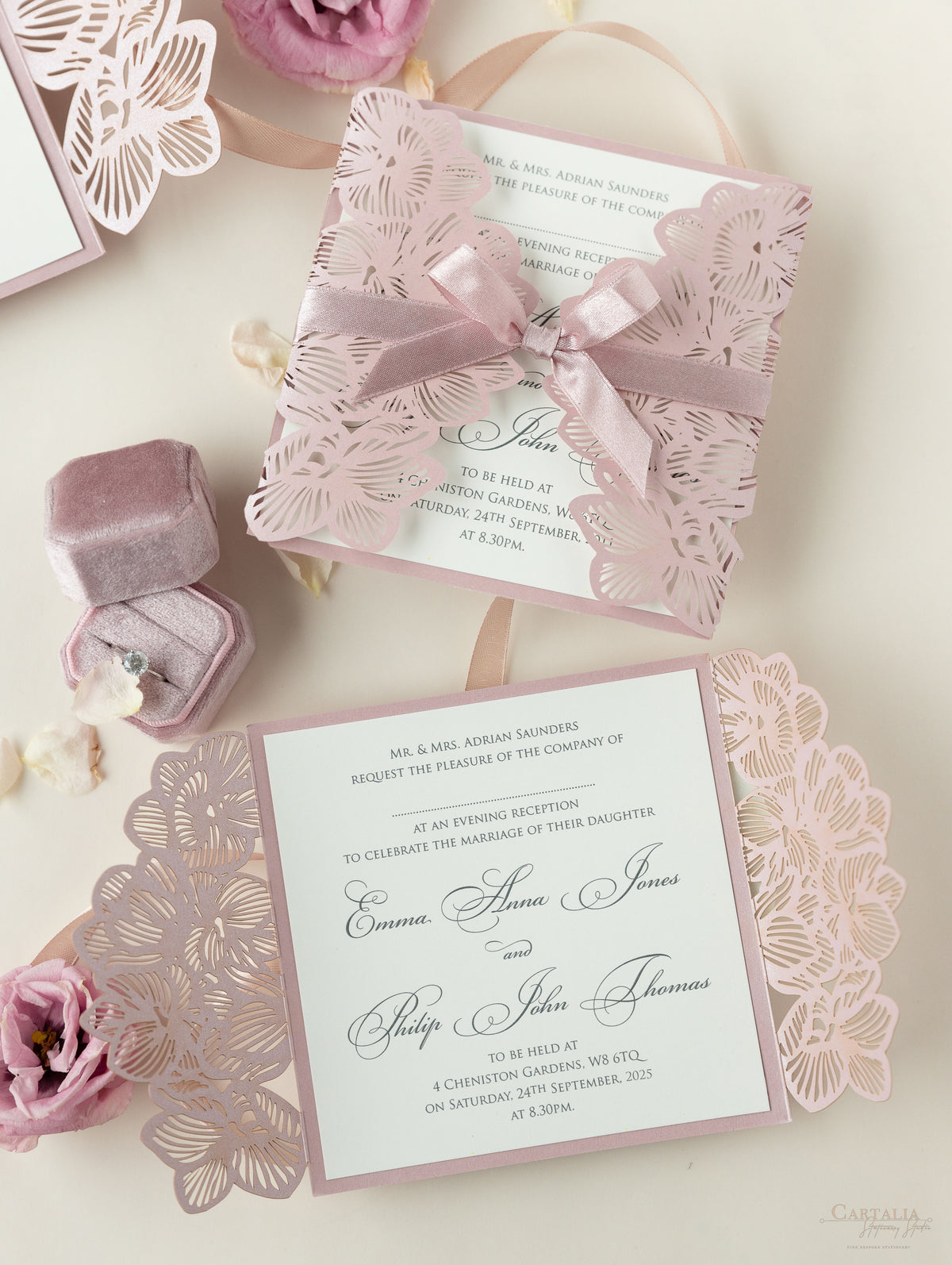 Intricate Orchid Laser Cut Gatefold Wedding  Evening Invitation