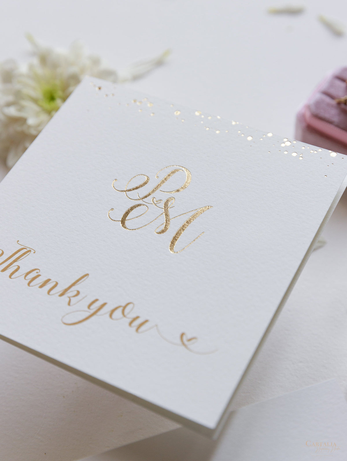 Luxury Royal Gold Foil Confetti Dotted Blush Pink Thank You card with Envelope