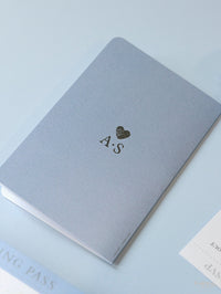 Dusty Blue & Gold Wedding Passport Invite FOLDER :  Luxury Wallet & Tag Passport Invitation