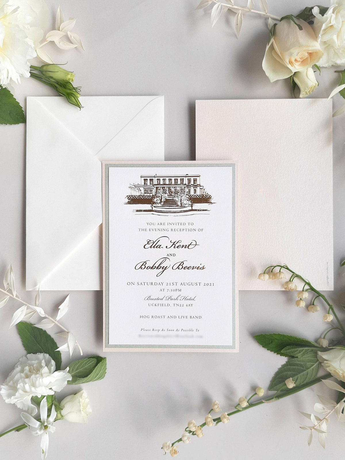 Illustrazione della sede del matrimonio personalizzata | Invito sventato per la sede in lamina d'oro da 800 g/m²