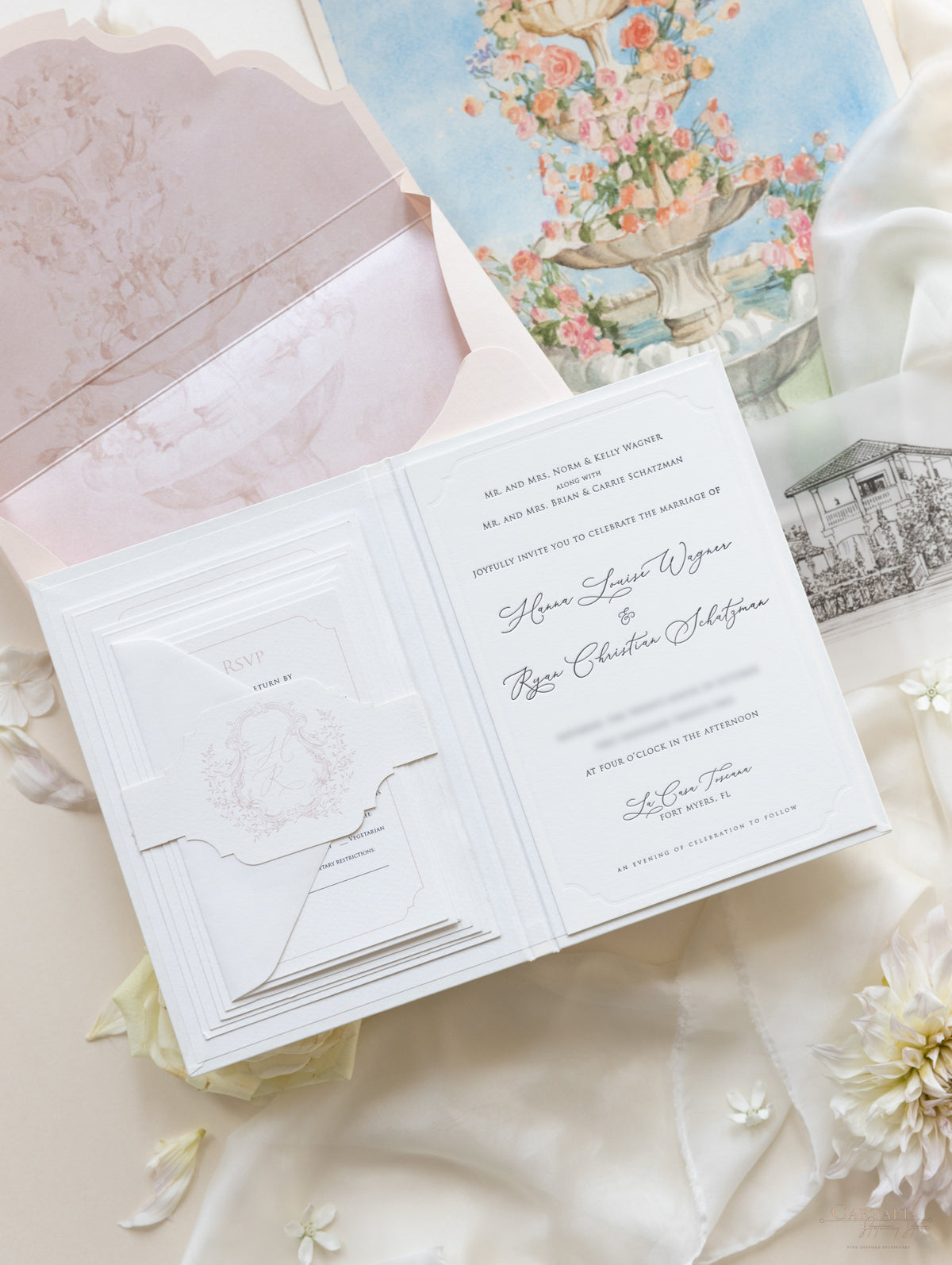 Libro Tasca di lusso fatta a mano in stile scatolato degli inviti La Casa Toscana | Commissione su misura H&R