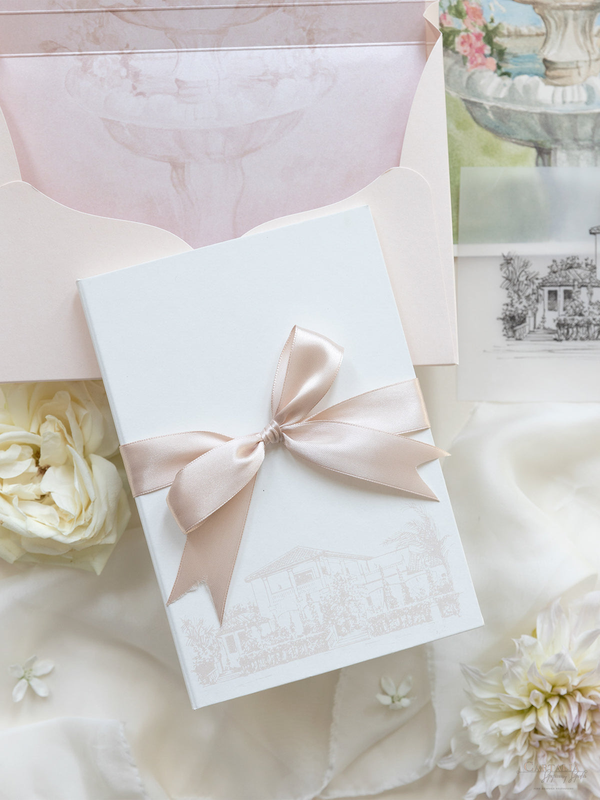 Libro Tasca di lusso fatta a mano in stile scatolato degli inviti La Casa Toscana | Commissione su misura H&R