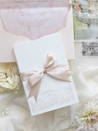 Libro Tasca di lusso fatta a mano in stile scatolato degli inviti La Casa Toscana | Commissione su misura H&R