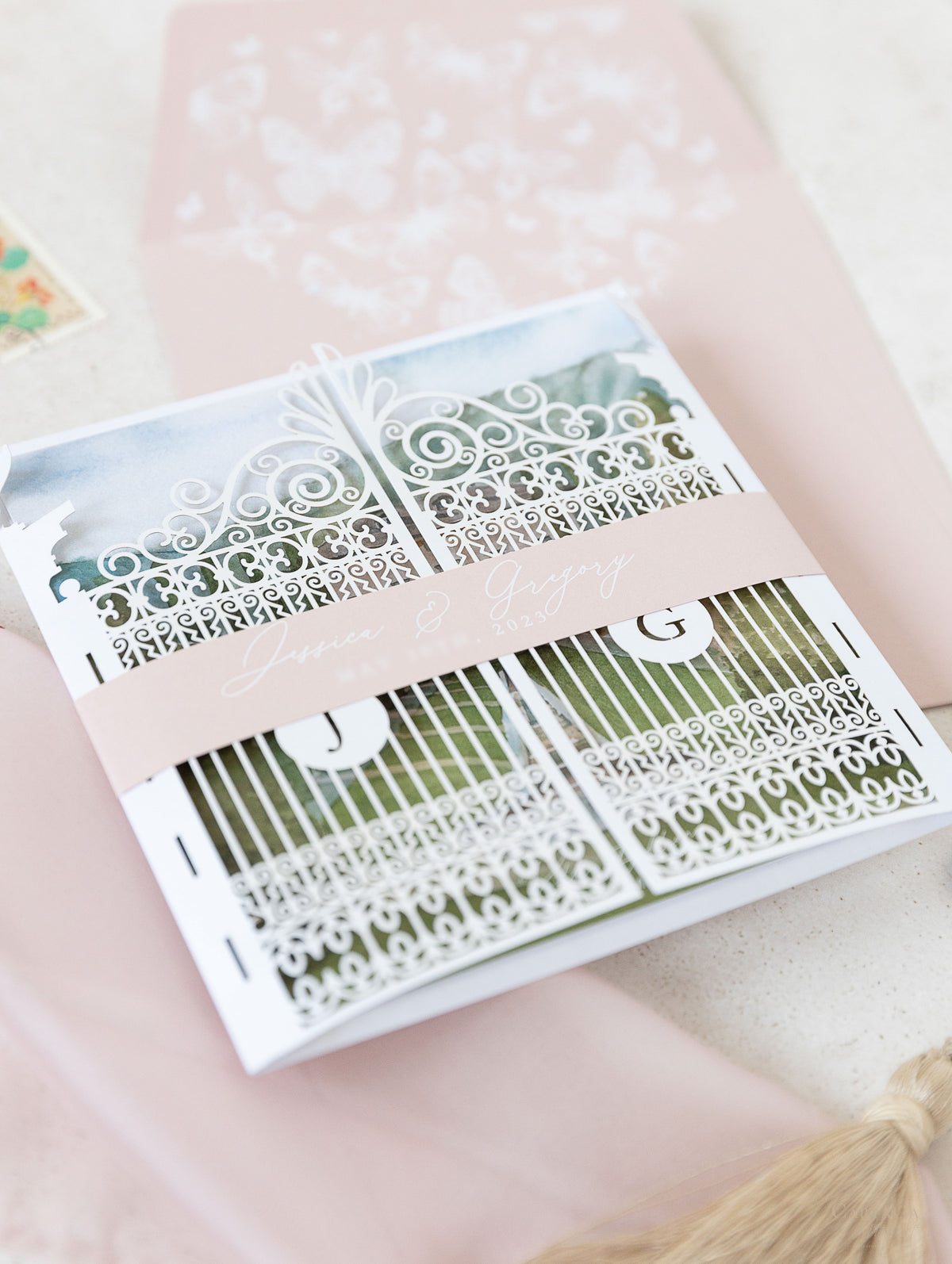 Invitación de boda en Villa Balbiano, lugar en el Lago Como Reserve la fecha | Comisión a medida J&G