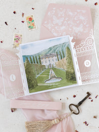 Invitación de boda en Villa Balbiano, lugar en el Lago Como Reserve la fecha | Comisión a medida J&G
