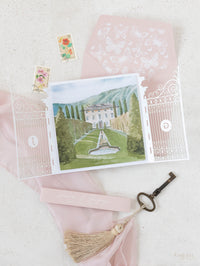 Invitación de boda en Villa Balbiano, lugar en el Lago Como Reserve la fecha | Comisión a medida J&G