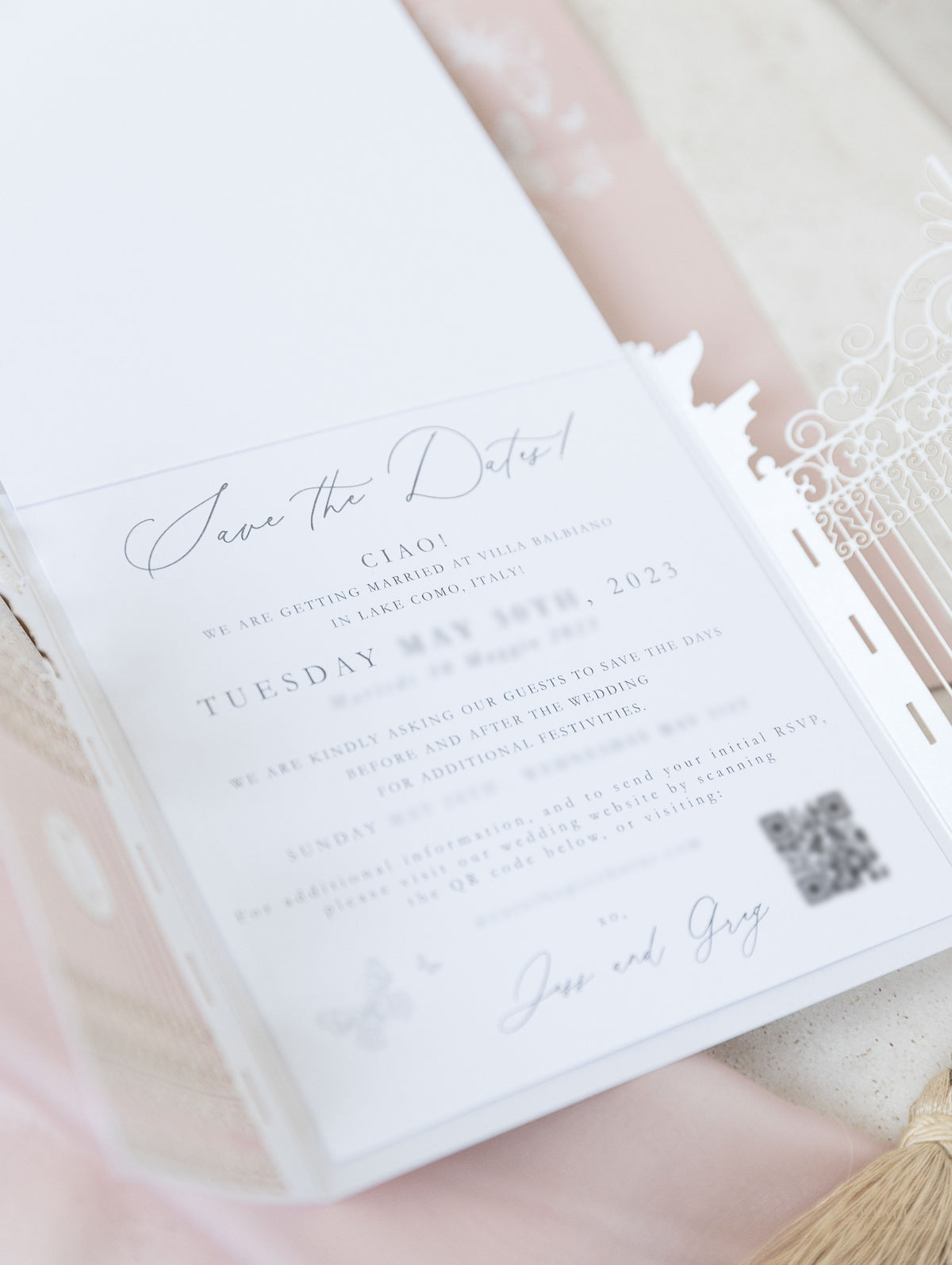 Invitación de boda en Villa Balbiano, lugar en el Lago Como Reserve la fecha | Comisión a medida J&G