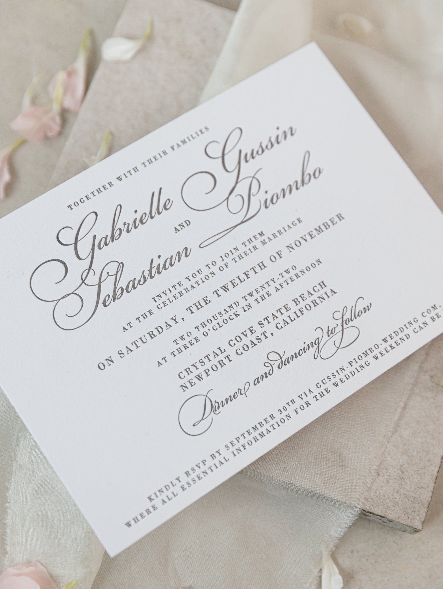 Luxury Gray Letterpress Elegant Wedding Day Invitation in 100 Cotton 710gsm Board