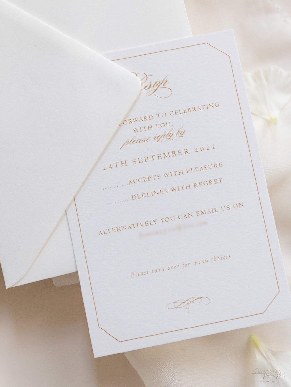Luxury Boxed Wedding Invitation Pocket Envelope & Wax Seal and Modern Mirror Gold Plexi Wedding Invitation with RSVP & Menu Options