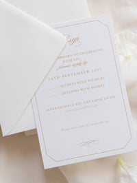 Luxury Boxed Wedding Invitation Pocket Envelope & Wax Seal and Modern Mirror Gold Plexi Wedding Invitation with RSVP & Menu Options