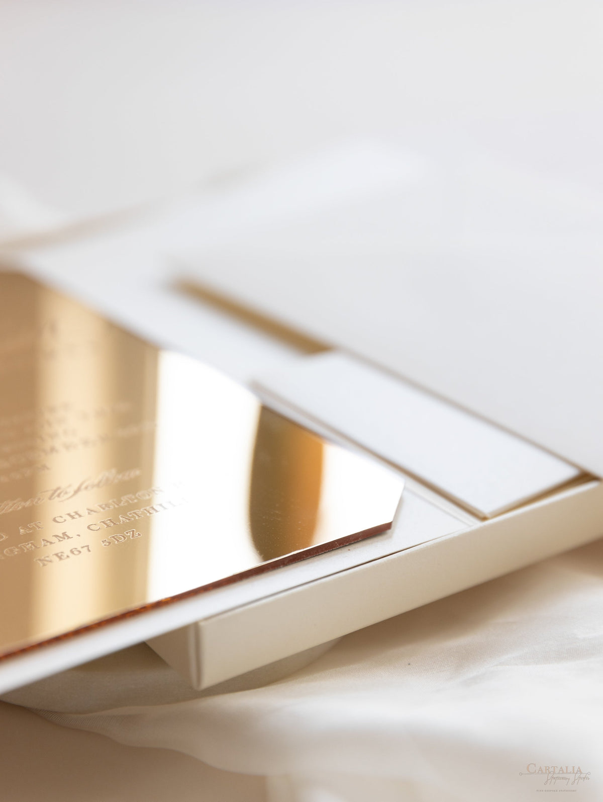 Luxury Boxed Wedding Invitation Pocket Envelope & Wax Seal and Modern Mirror Gold Plexi Wedding Invitation with RSVP & Menu Options