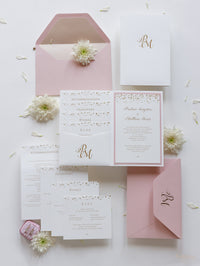 Luxury Royal Gold Foil Confetti Dotted Blush Pink Pocket fold Wedding Invitation Suite
