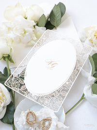 Romantic Roses Mirror Laser Cut Wedding Day Invitation