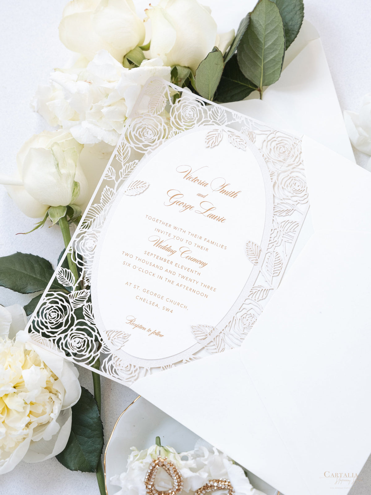 Romantic Roses Mirror Laser Cut Wedding Day Invitation