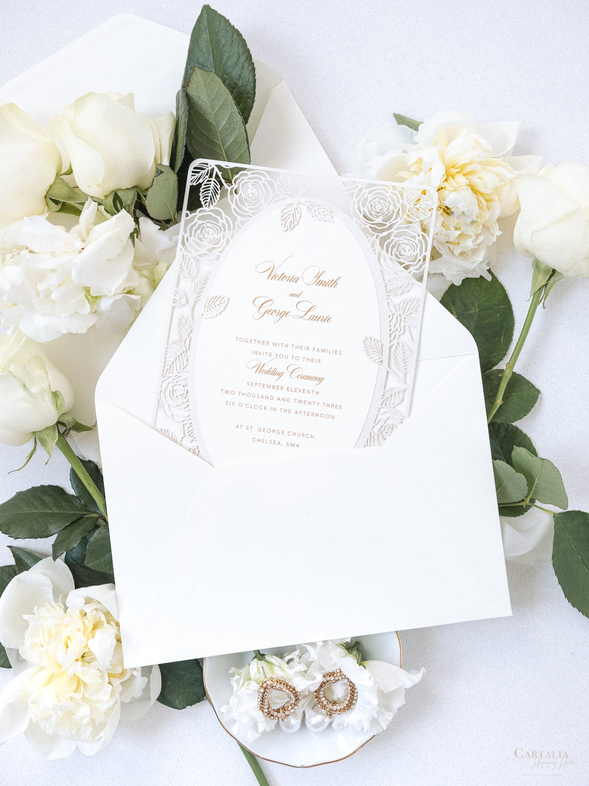 Romantic Roses Mirror Laser Cut Wedding Day Invitation