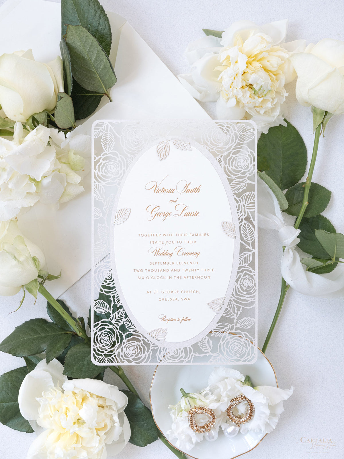 Romantic Roses Mirror Laser Cut Wedding Day Invitation