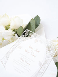 Romantic Roses Mirror Laser Cut Wedding Day Invitation